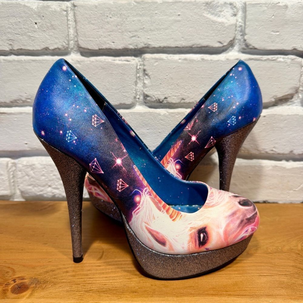 🦄✨ IRON FIST by Avril Lavigne Unicorn Galaxy Platform Heels BRAND NEW in Box ✨🦄 - Picture 3 of 11